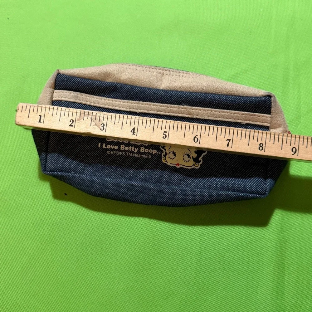 Betty Boop Vintage Y2K Cosmetic Bag Pouch Navy Blue Tan Makeup Case